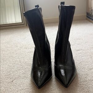 Michael Kors Black Patent Pointed-Toe Mid-Calf Booties